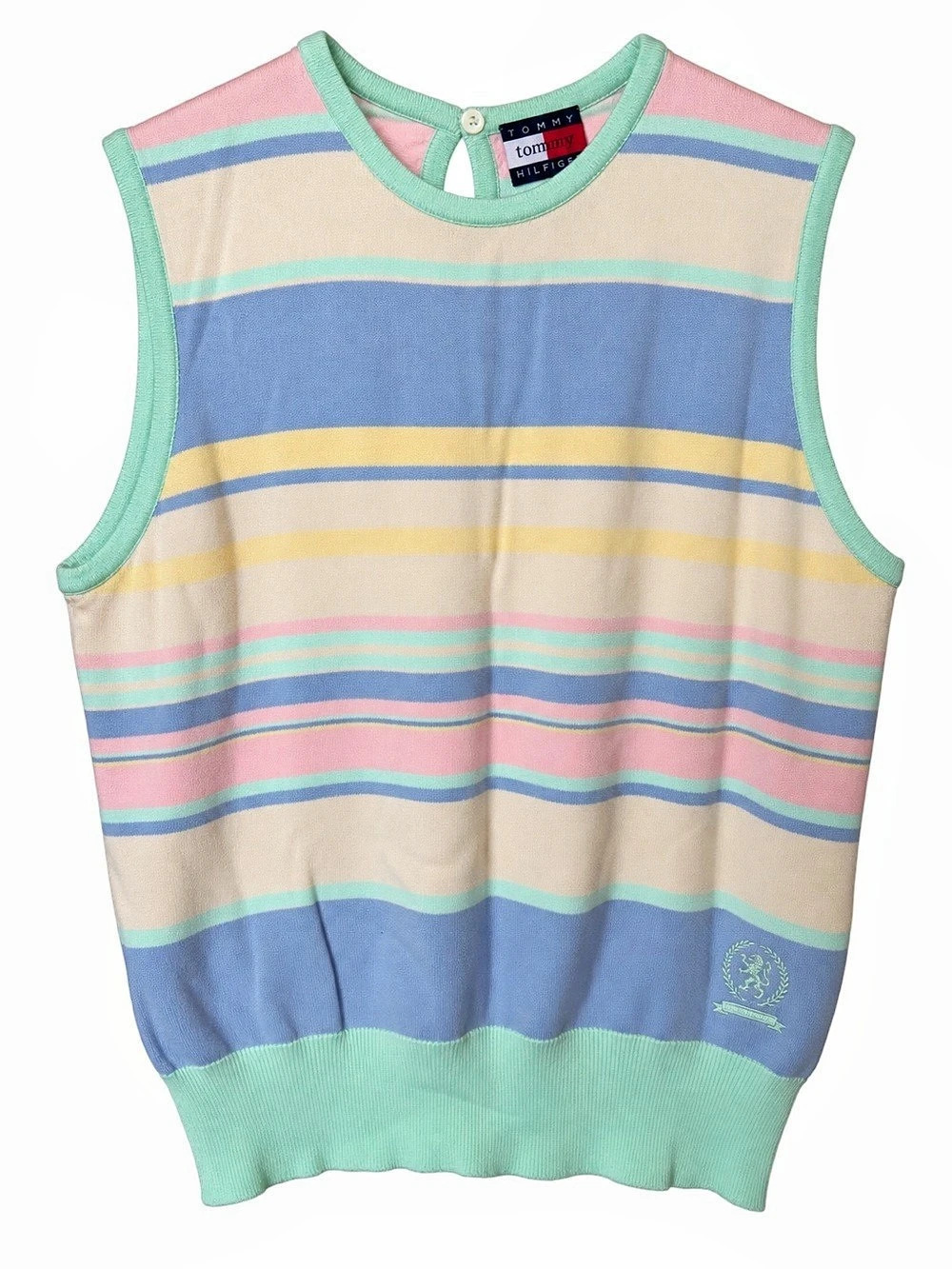 Vintage Style Tommy Hilfiger Women’s Pastel Striped Sleeveless Sweater Vest L